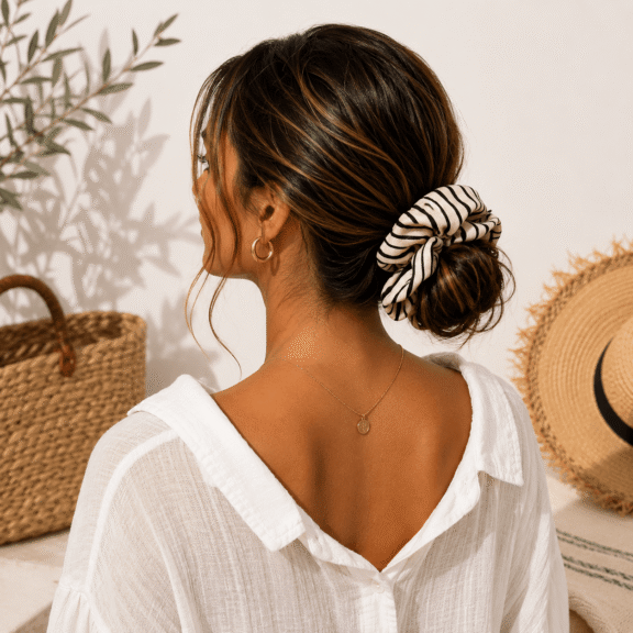 Υφασμάτινο Scrunchie Ivory Stripe