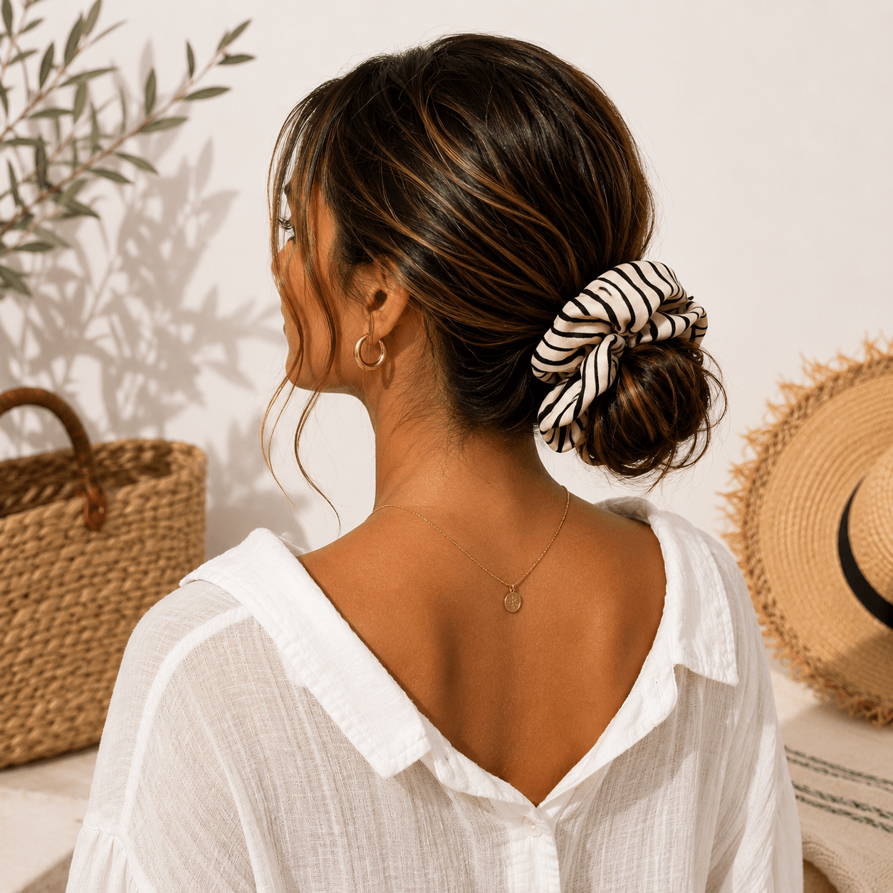 Υφασμάτινο Scrunchie Ivory Stripe - Image 2