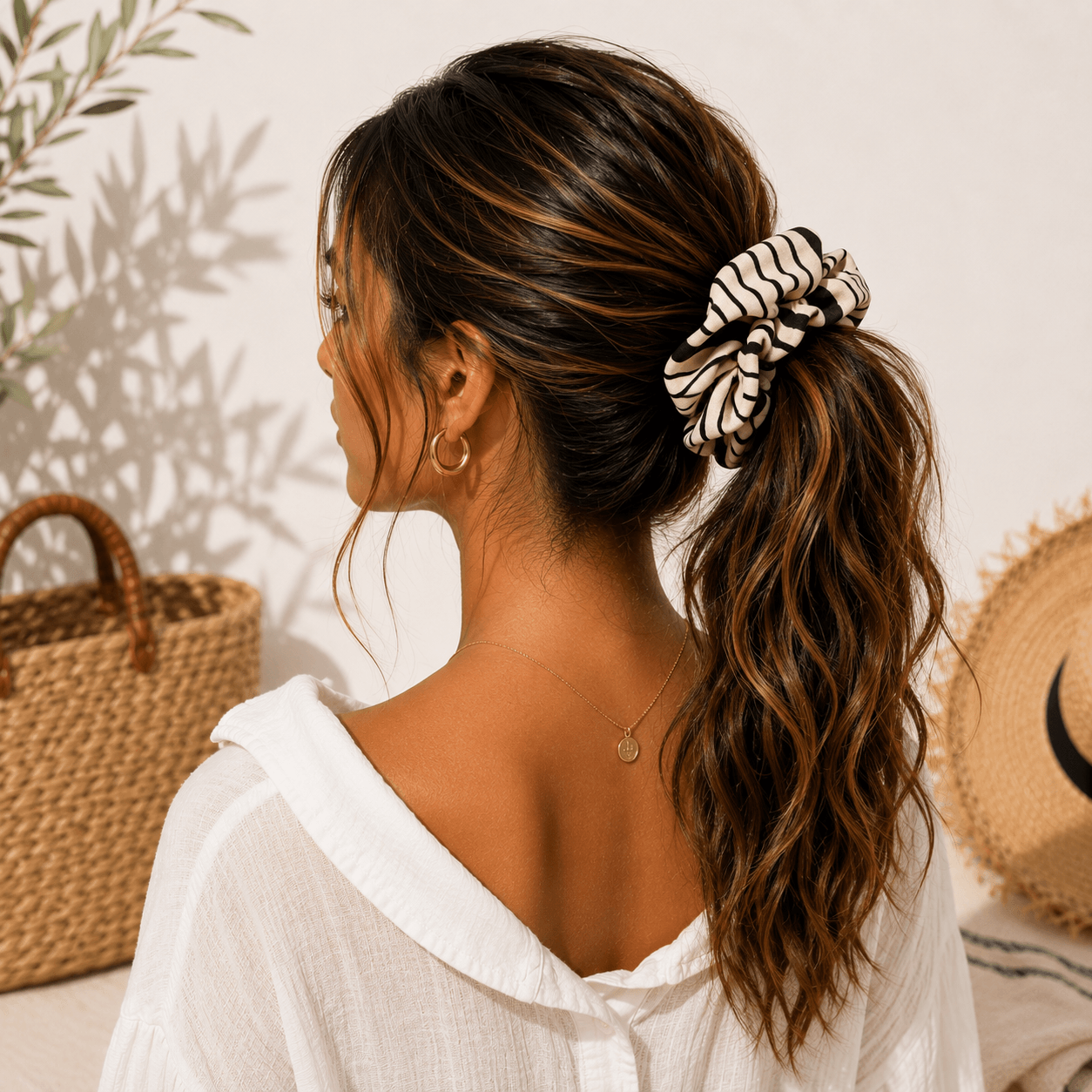 Υφασμάτινο Scrunchie Ivory Stripe